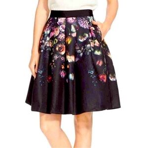 NWT Ted Baker Floral Full High Waist Black Skirt Above Knee Short Length